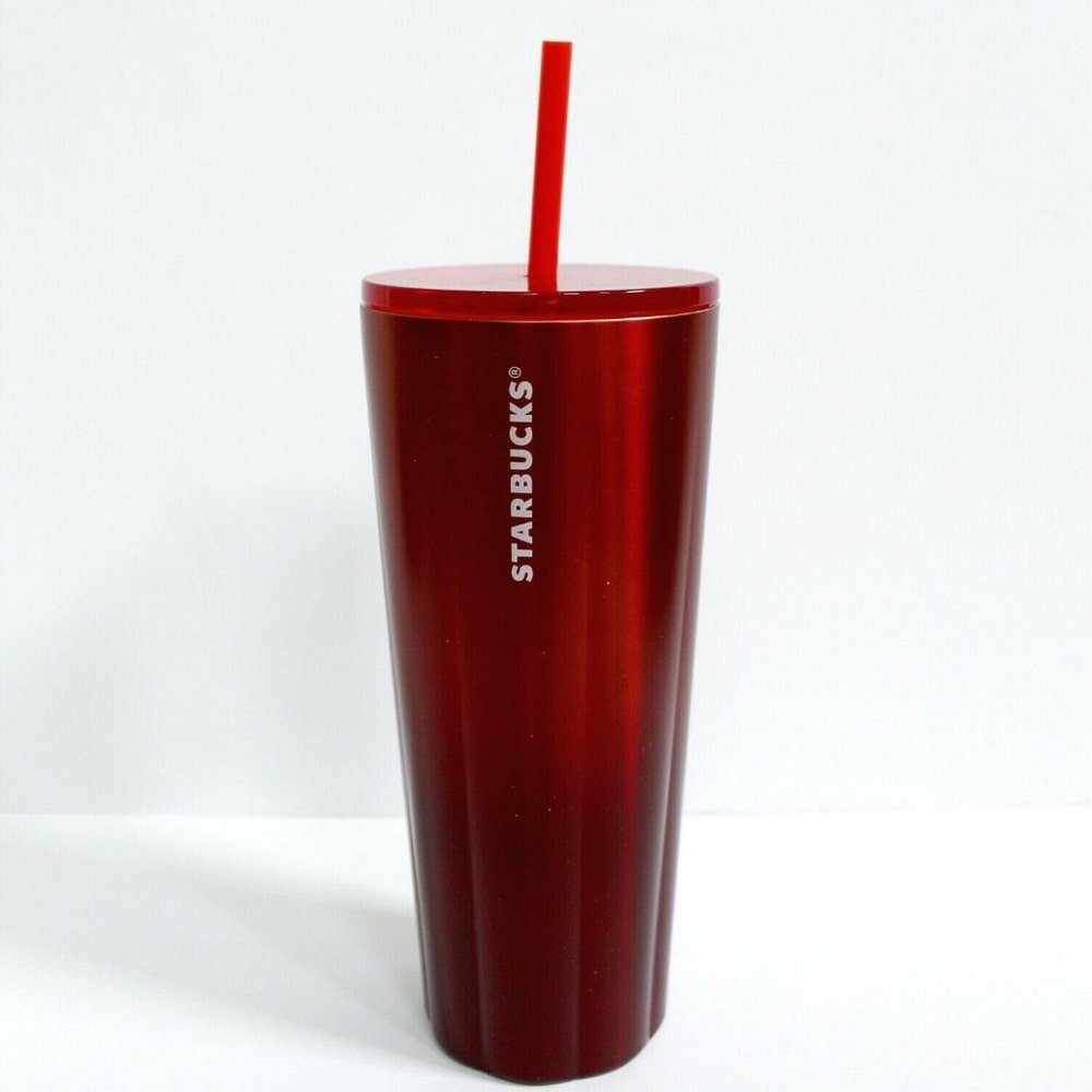 Starbucks Red Metallic Scalloped Stainless Steel Tumbler 24 oz